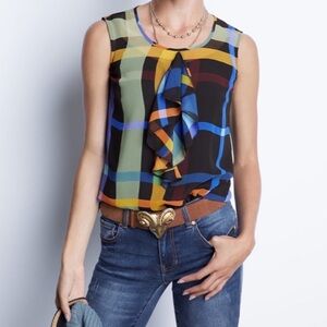Like New Cabi #3865 Multicolor Plaid Going Out Top Size: XS